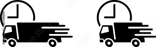 移動する配達のトラックと時計のアイコン素材