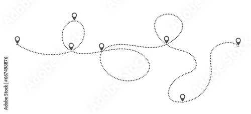 route path icon is a dotted line. A route with a starting point of departure and intermediate stops