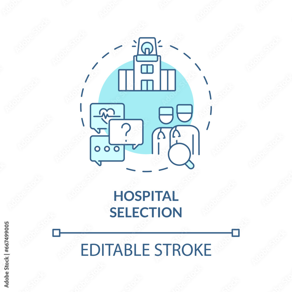 2D editable blue hospital selection icon, simple isolated monochromatic vector, medical tourism thin line illustration. 2D editable blue hospital selection icon, simple isolated monochromatic vector, medical tourism thin line illustration.