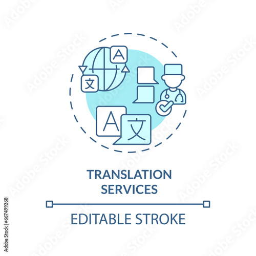 2D editable blue translation services icon, simple isolated monochromatic vector, medical tourism thin line illustration.