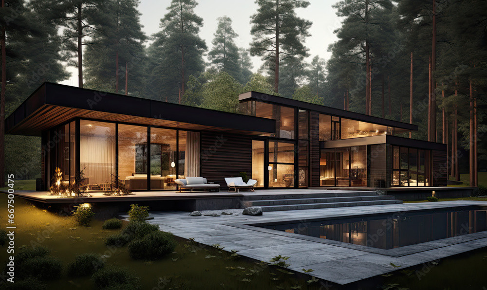 modern style house rendering in the forest