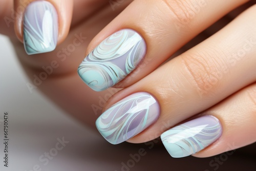 Beautiful nail paint design or art in blue and purple color