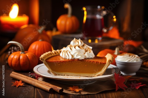 Homemade Pumpkin Pie for Thanksigiving. Generative AI.