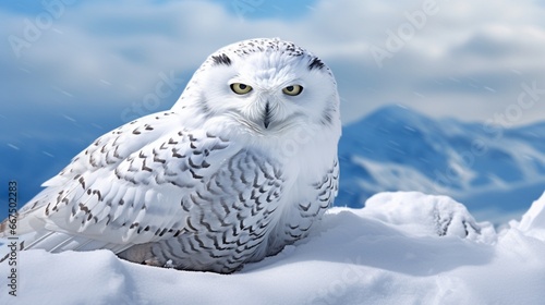 A snowy owl in its Arctic habitat, its pristine white feathers blending seamlessly with the snow.