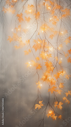 high narrow background, vertical autumn wall parchment, with light floral ornament of autumn leaves © kichigin19