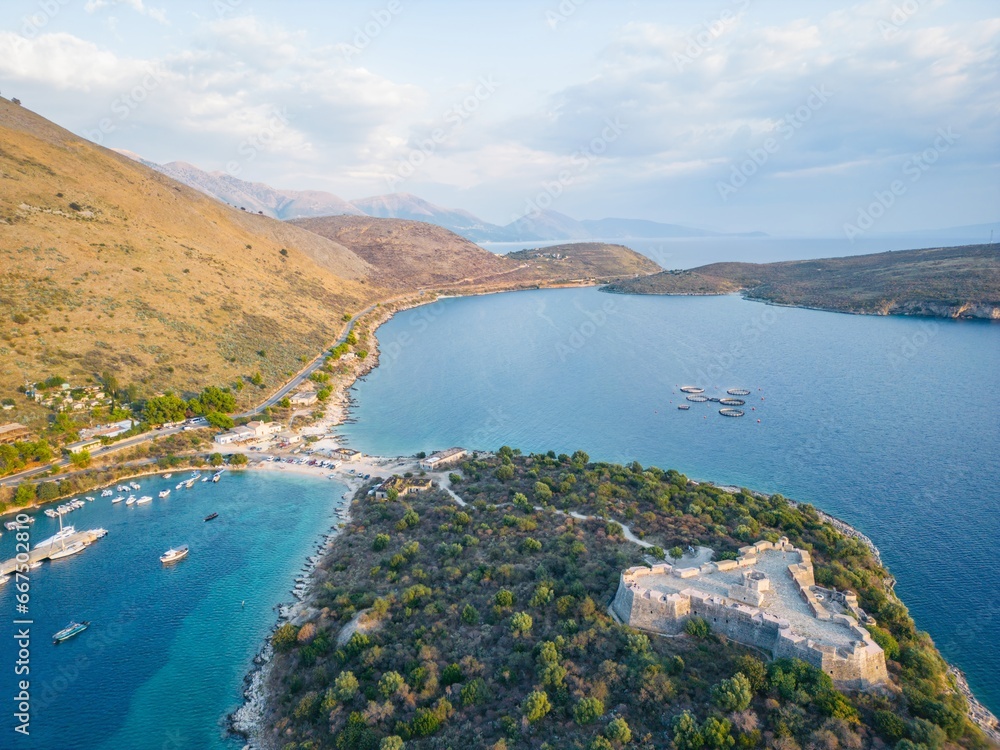 Aerial View of Porto Palermo Bay and Castle, Albania