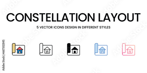 Constellation Layout icons set, colorline, glyph, outline, gradinet line, icon vector stock illustration isolate white background.