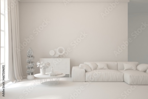 Grey living room concept with sofa. 3D illustration