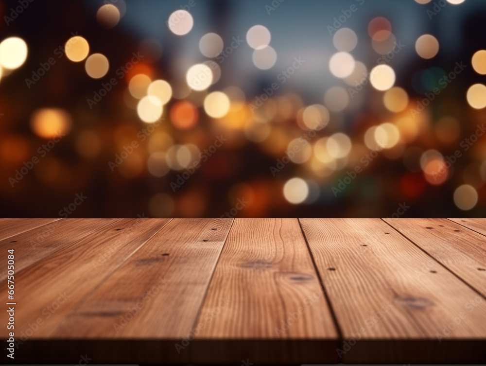 wooden table product background. Wooden table on shiny background. Generative AI