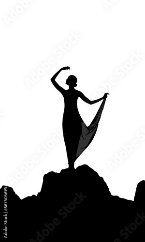 Silhouette of a girl, a lady dancing at sunset
