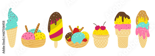 Set of various multicolored ice cream