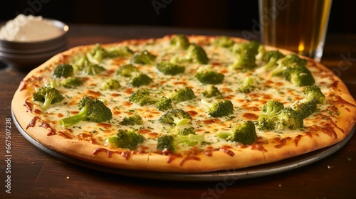 Mouthwatering Delight: View of Hot Broccoli and Cheese Pizza,