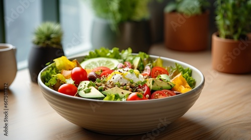 Nutrient-Packed Salad Bowl Ready to Enjoy on the Office Desktop 