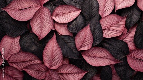 Pink and Black Leaves of Plants  Organized in Meticulous Rows  Offering a Captivating Aerial Display 