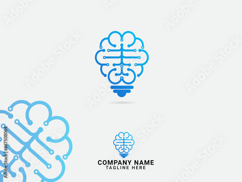 Fototapeta Naklejka Na Ścianę i Meble -  Tech brain. Brain logo design. Brain idea. Technology. Human. Think. Premium. Idea tech logo. Head. Bulb. Creative. Science.Modern. Health