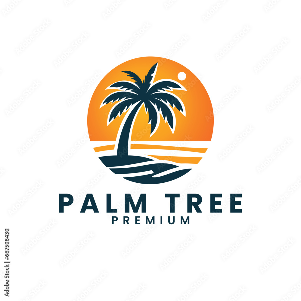   Vector summer palm tree Gradient beach logo template