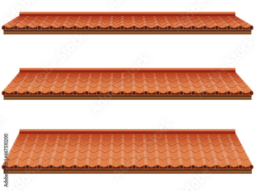 角度別瓦屋根のイラストセット（オレンジ）