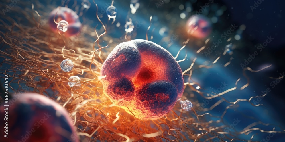 Human cell or Embryonic stem cell, Cells of the body under a microscope ...