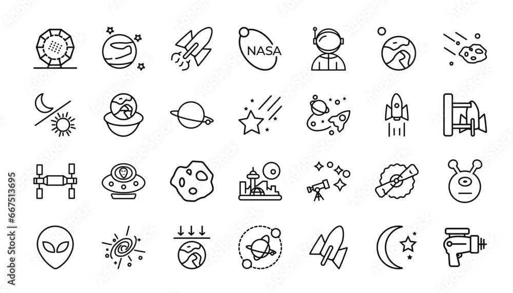 outline icons set from astronomy concept. editable vector such as ...