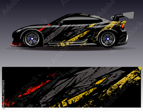 Car wrap design vector.Graphic abstract stripe racing background designs for vehicle  rally  race  adventure and car racing livery