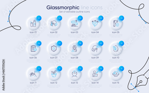 Set of Bike path, Organic product and Milk line icons for web app. Sick man, Blood donation, Carrots icons. Electronic thermometer, Leaves, Nurse signs. Vaccination appointment, Salad. Vector