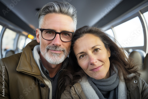 Travel photography of a mid aged couple on a train © Alicia