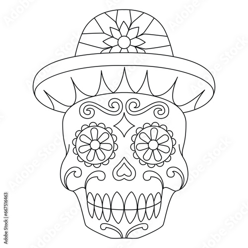 Mexican sugar skull isolated vector with flowers decoration for Day of the Dead coloring pages for kids page 7