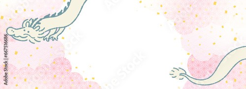 雲形と龍のバナー、背景、フレームイラスト
