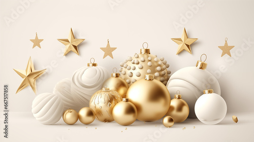 realistic christmas white background with elegant christmas balls and ornaments 