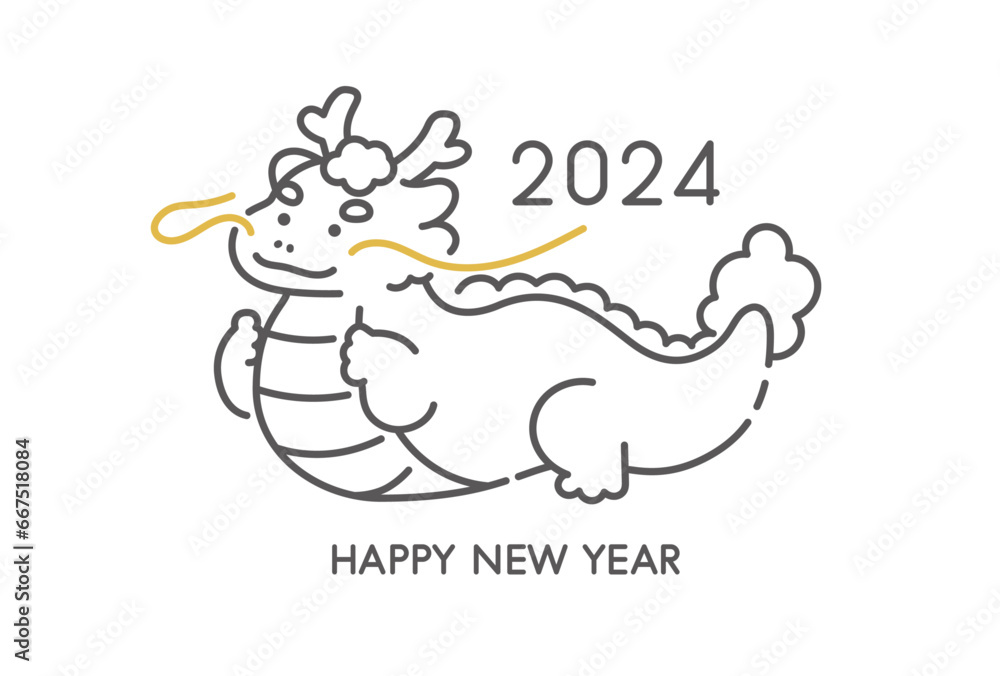 Fototapeta premium 2024辰年 シンプルなイラスト年賀状