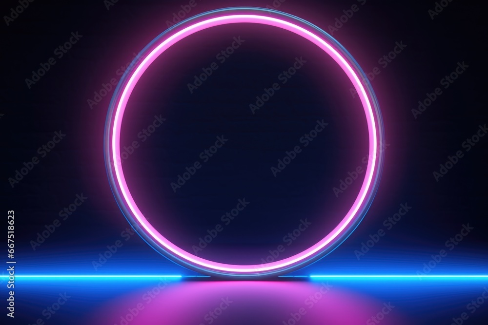 Round frame with purple neon illumination
