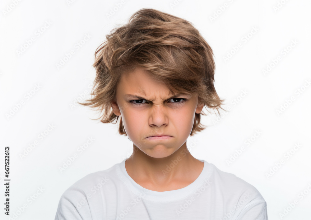 Very angry disheveled boy isolated on white background. Very angry disheveled boy isolated on white background.