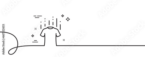 Dry t-shirt line icon. Continuous one line with curl. Laundry shirt sign. Clothing cleaner symbol. Dry t-shirt single outline ribbon. Loop curve pattern. Vector