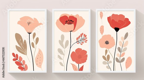 Creative flower and floral geometric frame. Design for wall decoration, postcard, poster or brochure.