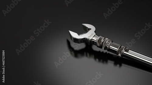 Close-Up of a Shiny Metallic Wrench on a Dark Background with copy space. A Symbol of Repair and Craftsmanship photo
