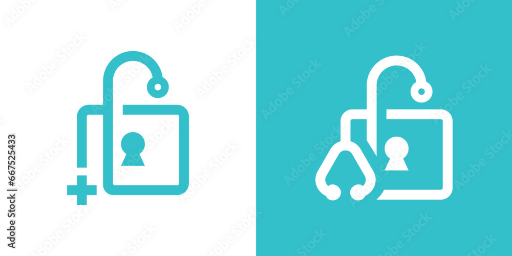 logo design combining the shape of a padlock with a stethoscope. logo design combining the shape of a padlock with a stethoscope.