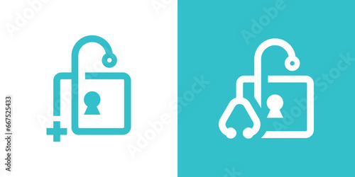 logo design combining the shape of a padlock with a stethoscope.