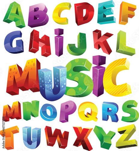 3d Colorfull alphabet set vector