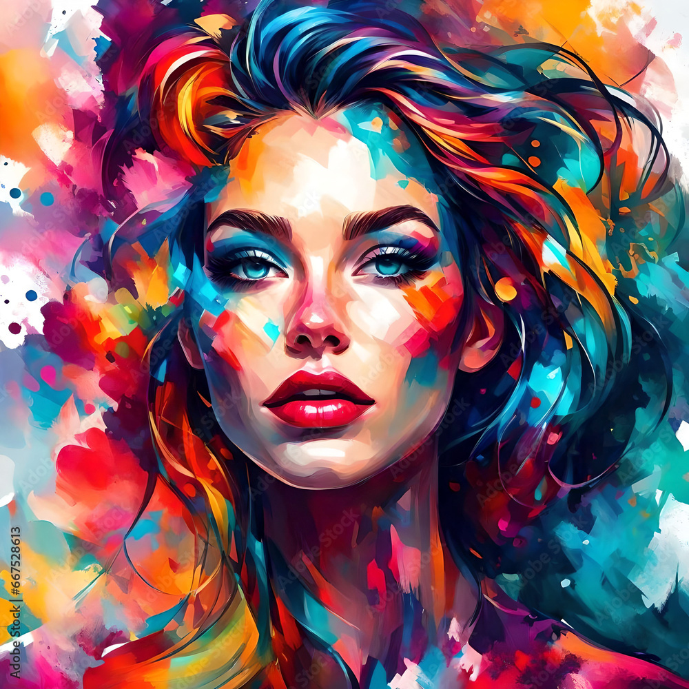 Obraz premium Abstract colorful art of a mentally satisfied girl's face.