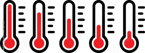 Pixel perfect icon set about temperature scale, weather sign, warm, cold, and hot cases. Isolated on white or transparent background, flat vector illustrations, simple design.
