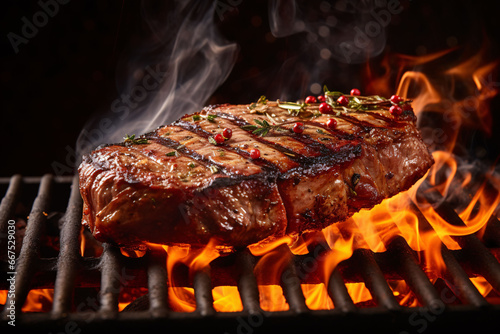 grilling steak on flaming generative ai