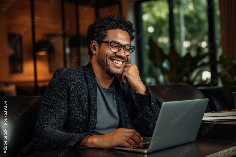 Man sitting in front of laptop computer, ready to work or browse internet. Suitable for business, technology, and remote work concepts Man sitting in front of laptop computer, ready to work or browse internet. Suitable for business, technology, and remote work concepts