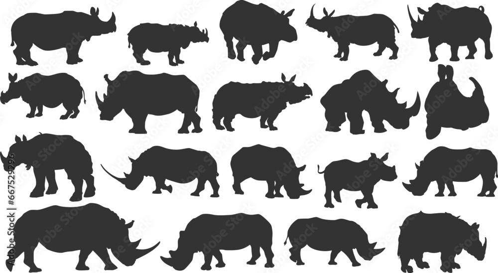 set of rhino silhouette set of rhino silhouette