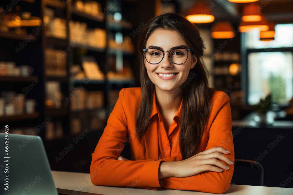 Woman sitting at table working on laptop computer. This image can be used to depict technology, work from home, freelance, or remote work Woman sitting at table working on laptop computer. This image can be used to depict technology, work from home, freelance, or remote work