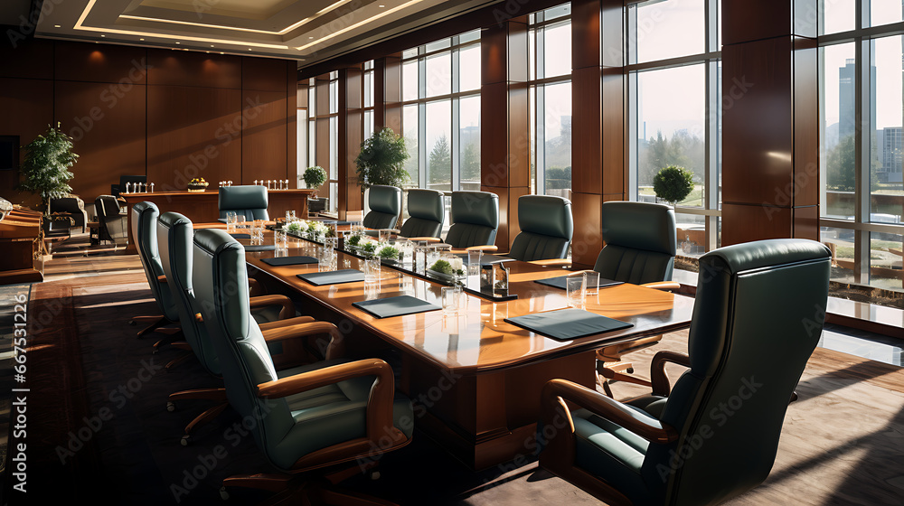 Wide Angle Shot of a Spacious Boardroom with Luxurious Setting
