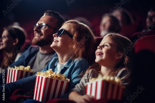 Picture showing group of people sitting together in movie theater. This image can be used to depict experience of watching film with others