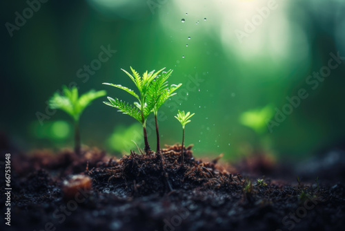 Picture of small plant emerging from ground. This image can be used to depict growth, new beginnings, and beauty of nature