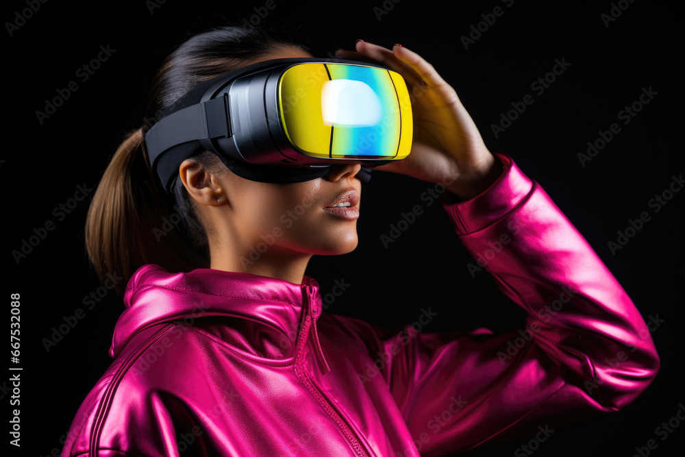 Woman wearing shiny pink jacket and goggles. This image can be used to depict outdoor activities, fashion, or sports Woman wearing shiny pink jacket and goggles. This image can be used to depict outdoor activities, fashion, or sports