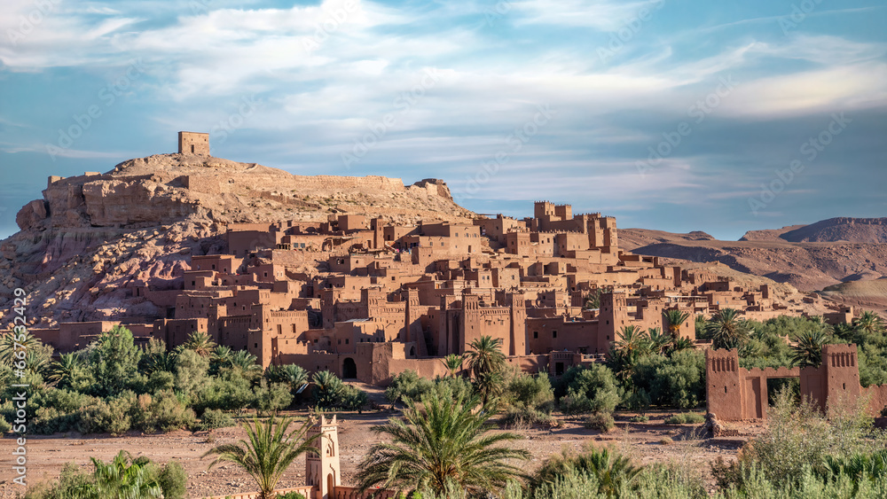 Ait Ben Haddou is a fortified city in Morocco. It is a great example of earthen clay architecture, a historic ighrem or ksar along former caravan route between the Sahara and Marrakesh in Morocco. Ait Ben Haddou is a fortified city in Morocco. It is a great example of earthen clay architecture, a historic ighrem or ksar along former caravan route between the Sahara and Marrakesh in Morocco.