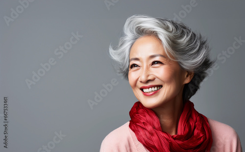 Happy and smiling attractive beauty asian senior woman, isolated on plain background studio portrait